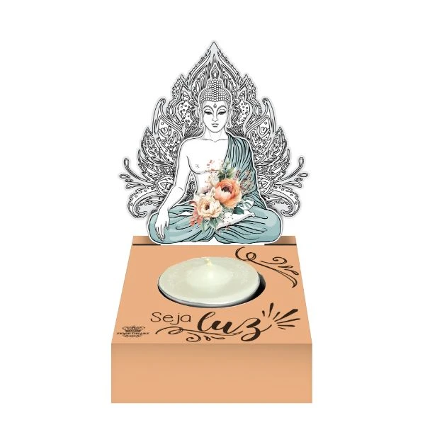 ENFEITE DE MESA COM VELA E PLACA SEJA LUZ...BENÇÃO 14X9X12