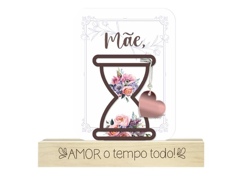 ENFEITE DE MESA COM APLIQUE MÃE, AMOR...BORBOLETA 15X16X4,5