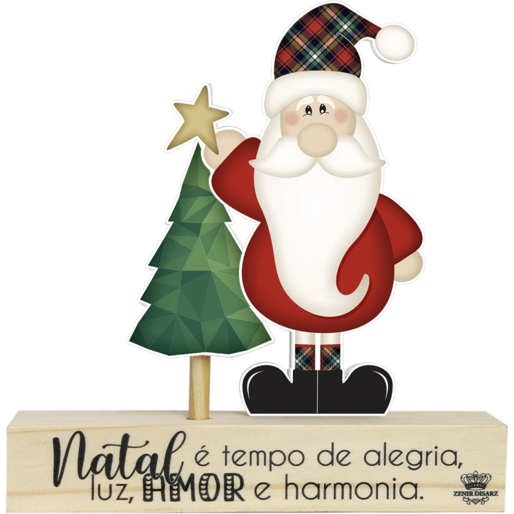 ENFEITE DE MESA PAPAI NOEL E PINHEIRO NATAL É TEMPO...18X17