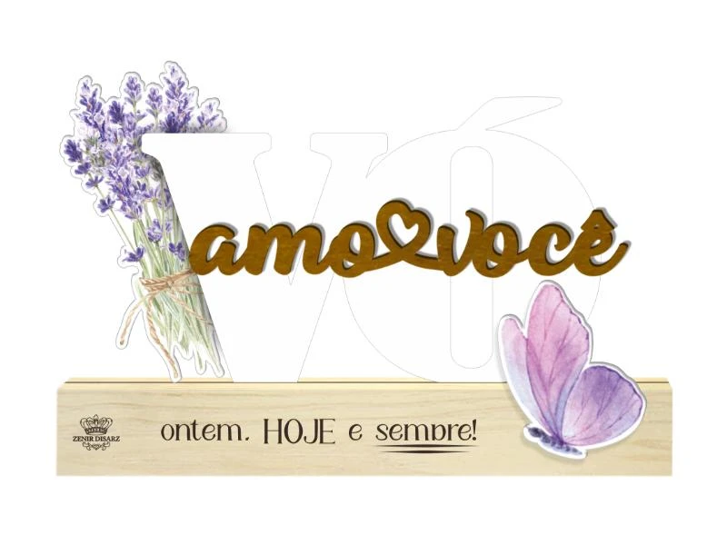 ENFEITE DE MESA COM APLIQUE VÓ AMO VOCÊ...11X16X3,5