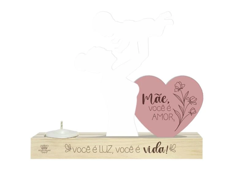 ENFEITE DE MESA COM VELA E APLIQUE MÃE, VOCÊ É AMOR...BORBOLETA 14X20X4,5