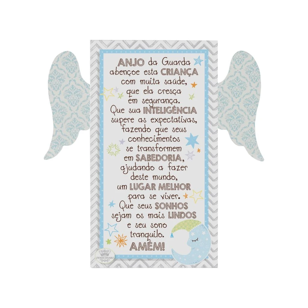 PLACA DE MESA COM ASAS SANTO ANJO DO SENHOR AZUL 18X20