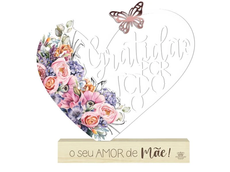 ENFEITE DE MESA CORAÇÃO RECORTADO COM BASE MÃE...BORBOLETA 21X22