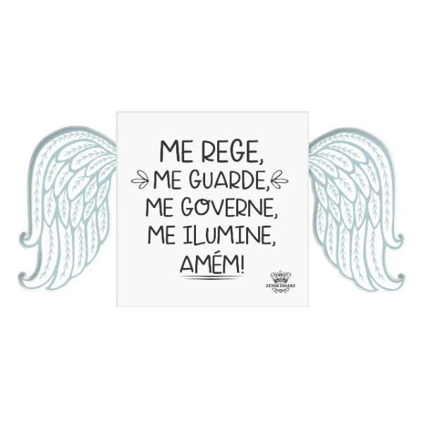 PLACA DE MESA COM ASAS ME REGE, ME GUARDE BABY URSO AZUL 10X18X3