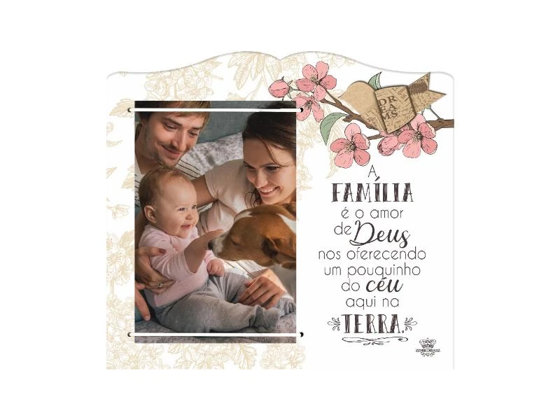 PORTA-RETRATO COM ELÁSTICO A FAMÍLIA É O AMOR DE DEUS...CEREJEIRA 19,5X21,5
