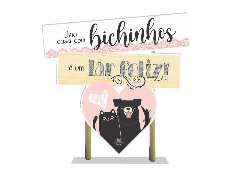 ENFEITE DE MESA COM PLAQUINHAS UMA CASA COM BICHINHOS...16,5X20