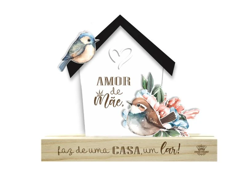 ENFEITE DE MESA COM APLIQUE AMOR DE MÃE....PÁSSAROS 14,5X18