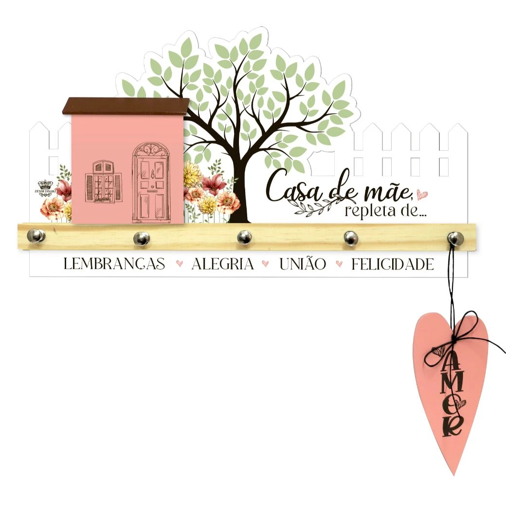 PORTA-CHAVE COM APLIQUE E ACESSÓRIO CASA DE MÃE...18X34