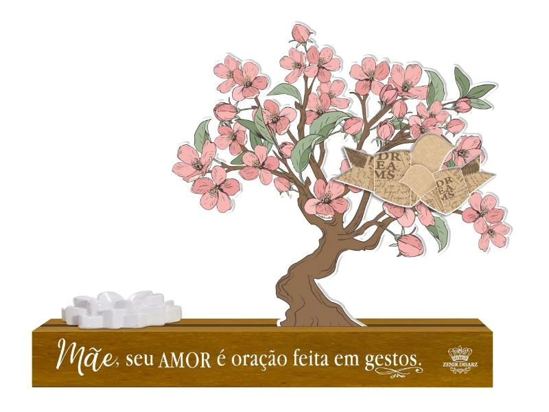 ENFEITE DE MESA COM APLIQUE E PORTA INCENSO MÃE SEU AMOR É ORAÇÃO...CEREJEIRA 15X20X4,5
