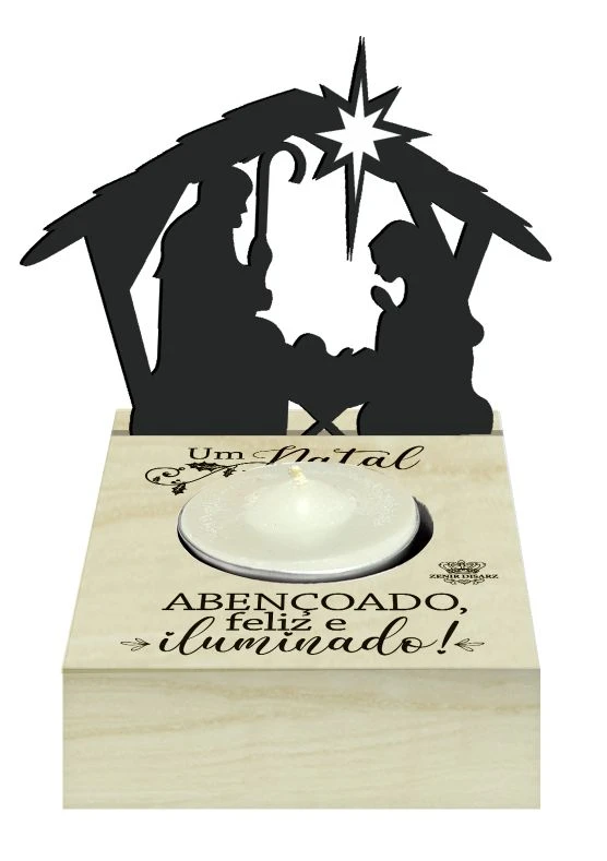 PLACA DE MESA COM VELA E PRESÉPIO RECORTADO UM NATAL...11X12X12