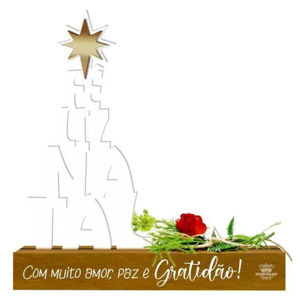 ENFEITE DE MESA COM APLIQUE FELIZ NATAL...19X18X3,5