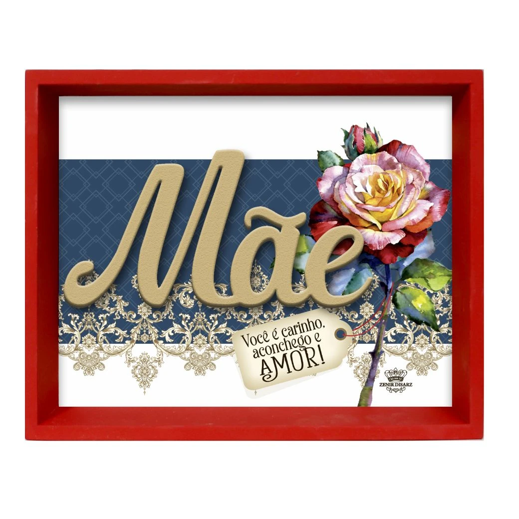 QUADRO COM APLIQUE MÃE VOCÊ É CARINHO...ROSA ARABESCO 15X19X4
