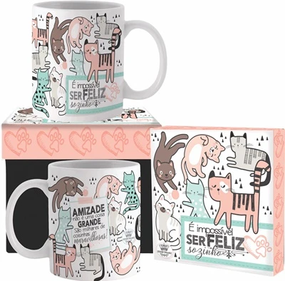 CANECA CERÂMICA GATO A AMIZADE NÃO É...
