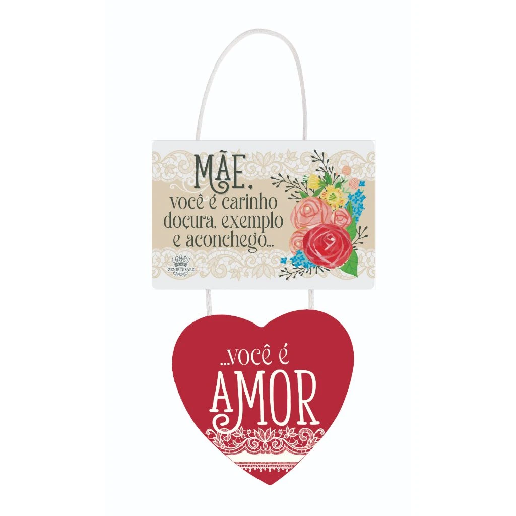 MÓBILE DE PAREDE MÃE VOCÊ É CARINHO...FLORAL VERMELHO 19X12,5