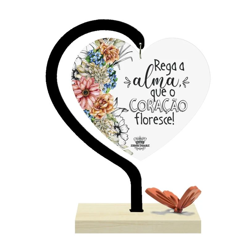ENFEITE DE MESA COM CORAÇÃO EM ACRILICO REGA A ALMA...CELEBRAÇÃO 17X13,5