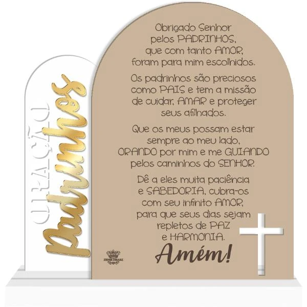ENFEITE DE MESA COM APLIQUE ORAÇÃO DOS PADRINHOS... 18X18X4