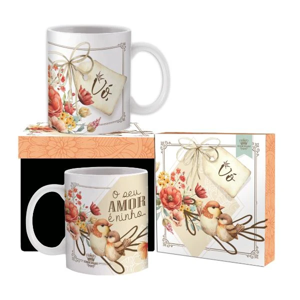 CANECA CERÂMICA VÓ O SEU AMOR É NINHO