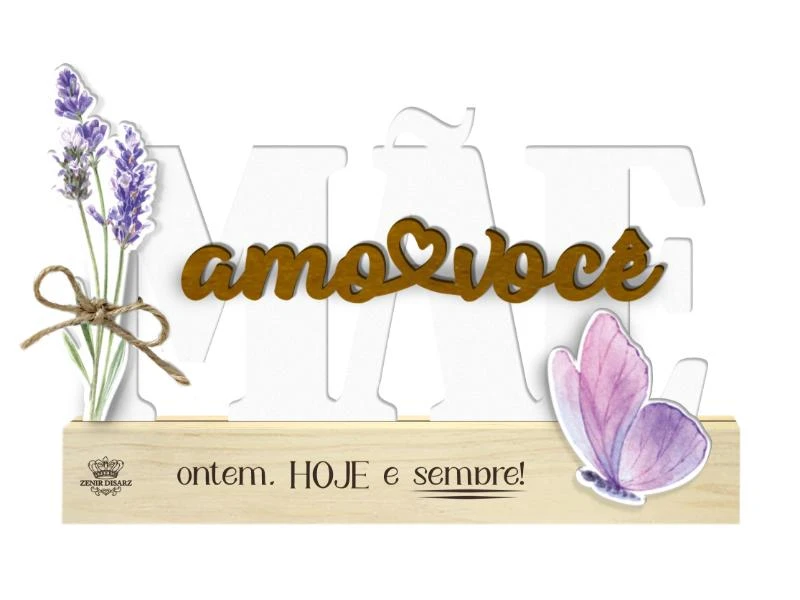 ENFEITE DE MESA COM APLIQUE MÃE AMO VOCÊ...11X16X3,5
