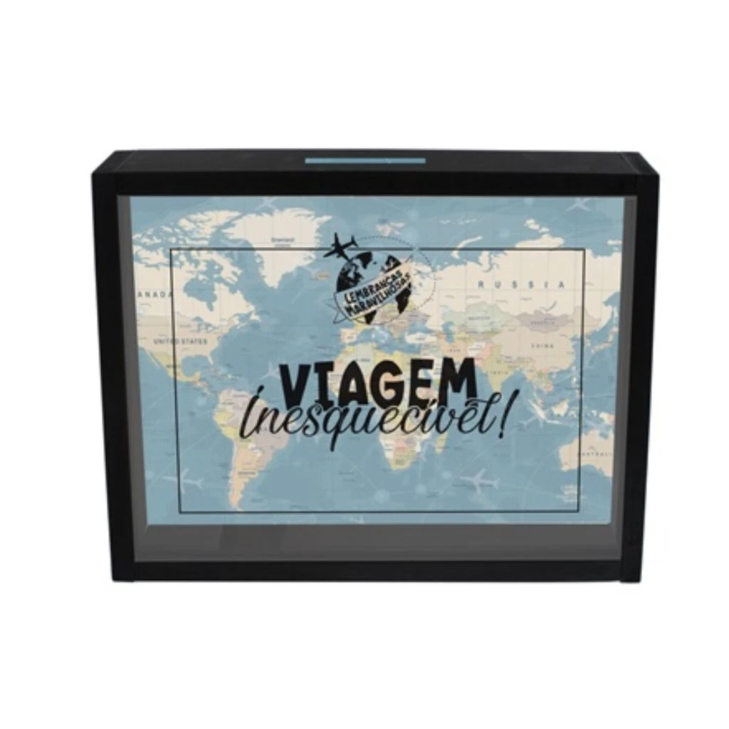 QUADRO PORTA LEMBRANÇAS VIAGEM INESQUECÍVEL PRETO 26,5X35X5