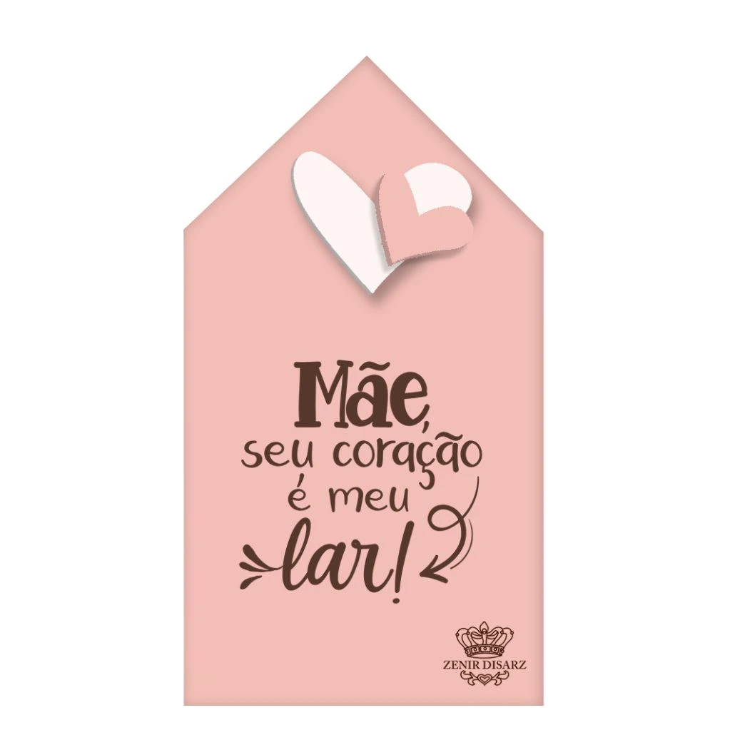 PLACA DE MESA COM APLIQUE MÃE SEU CORAÇÃO É MEU LAR 12X7