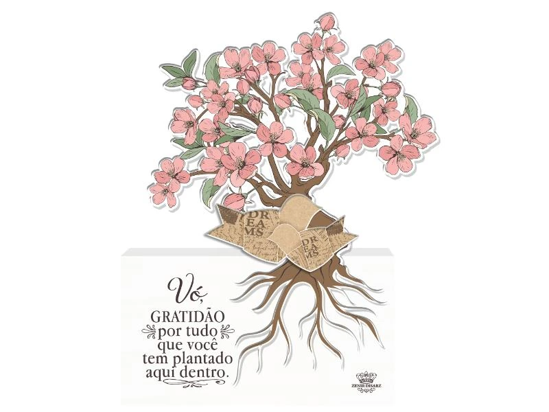 PLACA DE MESA VÓ GRATIDÃO POR TUDO...CEREJEIRA 20X17
